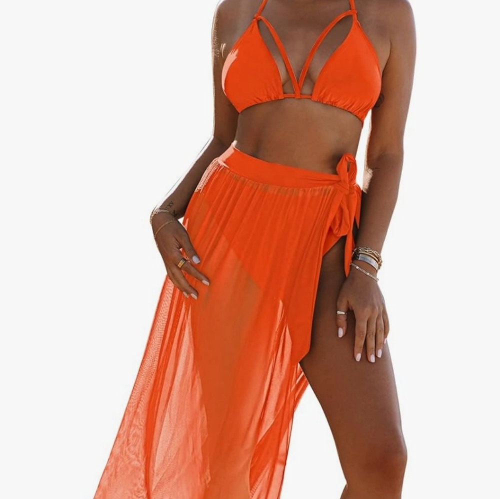 Halter Bikini Swim Bathing Suit 3-PC Beach Wear Cruise 🛳 Vacation L👀K